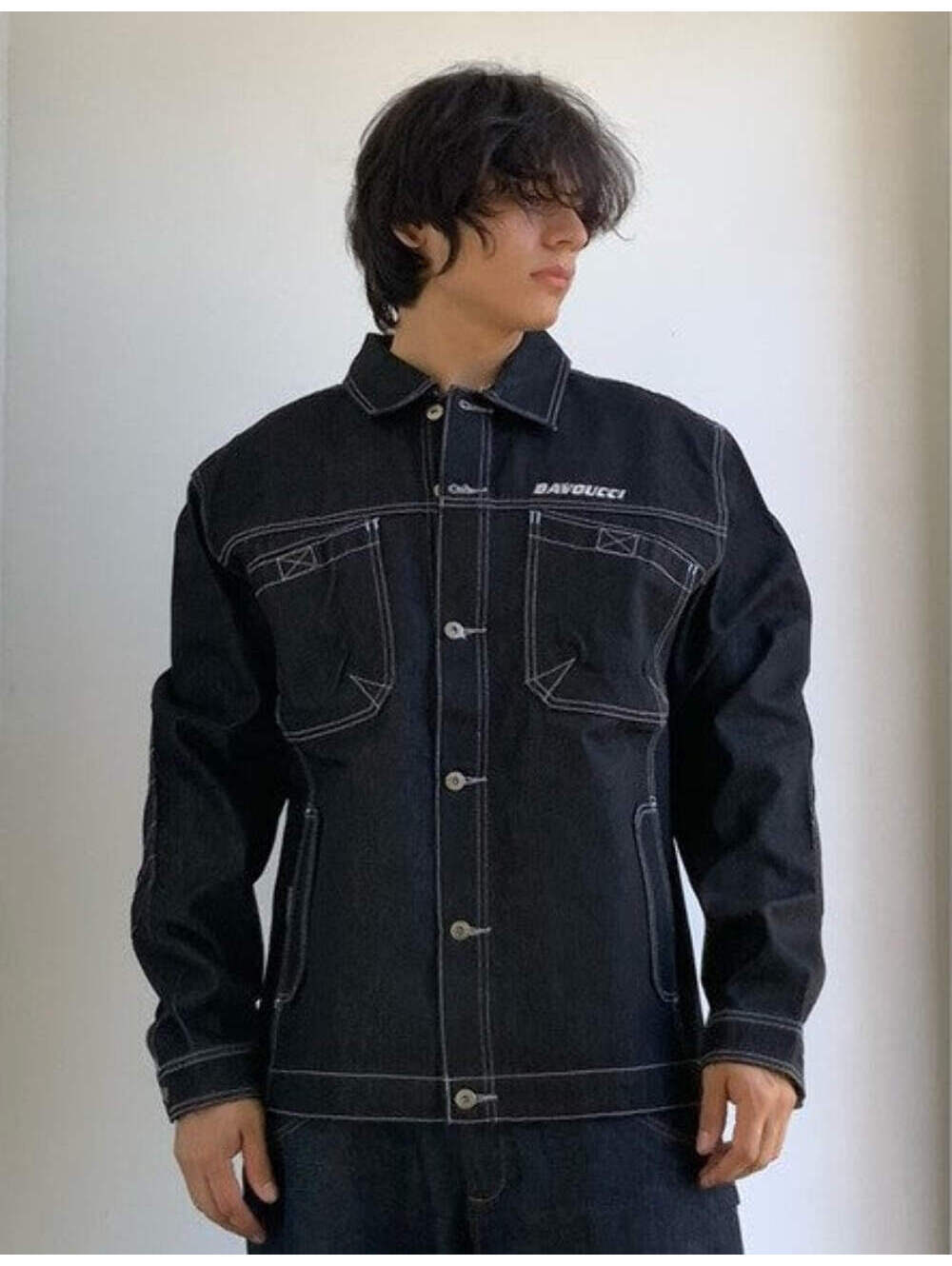 Men's Davoucci Black | Sky Blue Stitch Casual Denim NWT